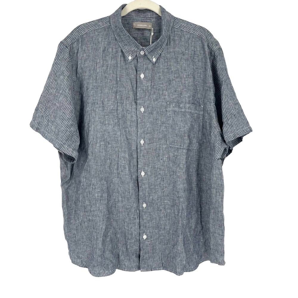 Everlane The Linen Short Sleeve Standard Fit Shirt Blue‎ Size XXL NWT